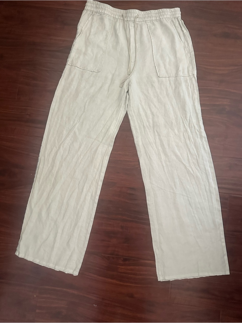 Zara Women’s Drawstring Linen-Blend Pants in Light Beige